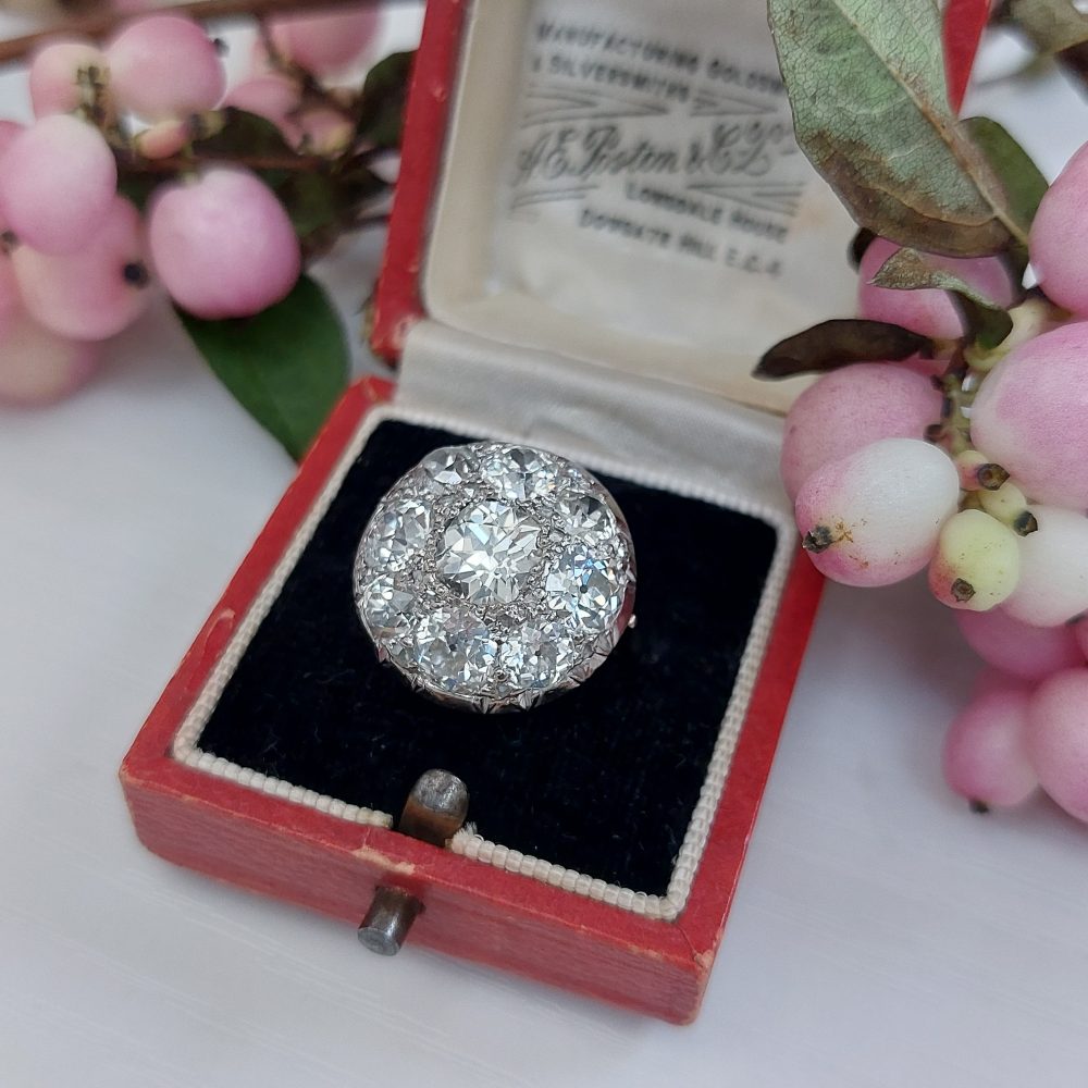5.8ct Old Mine Cut Diamond Bombe Cluster Ring