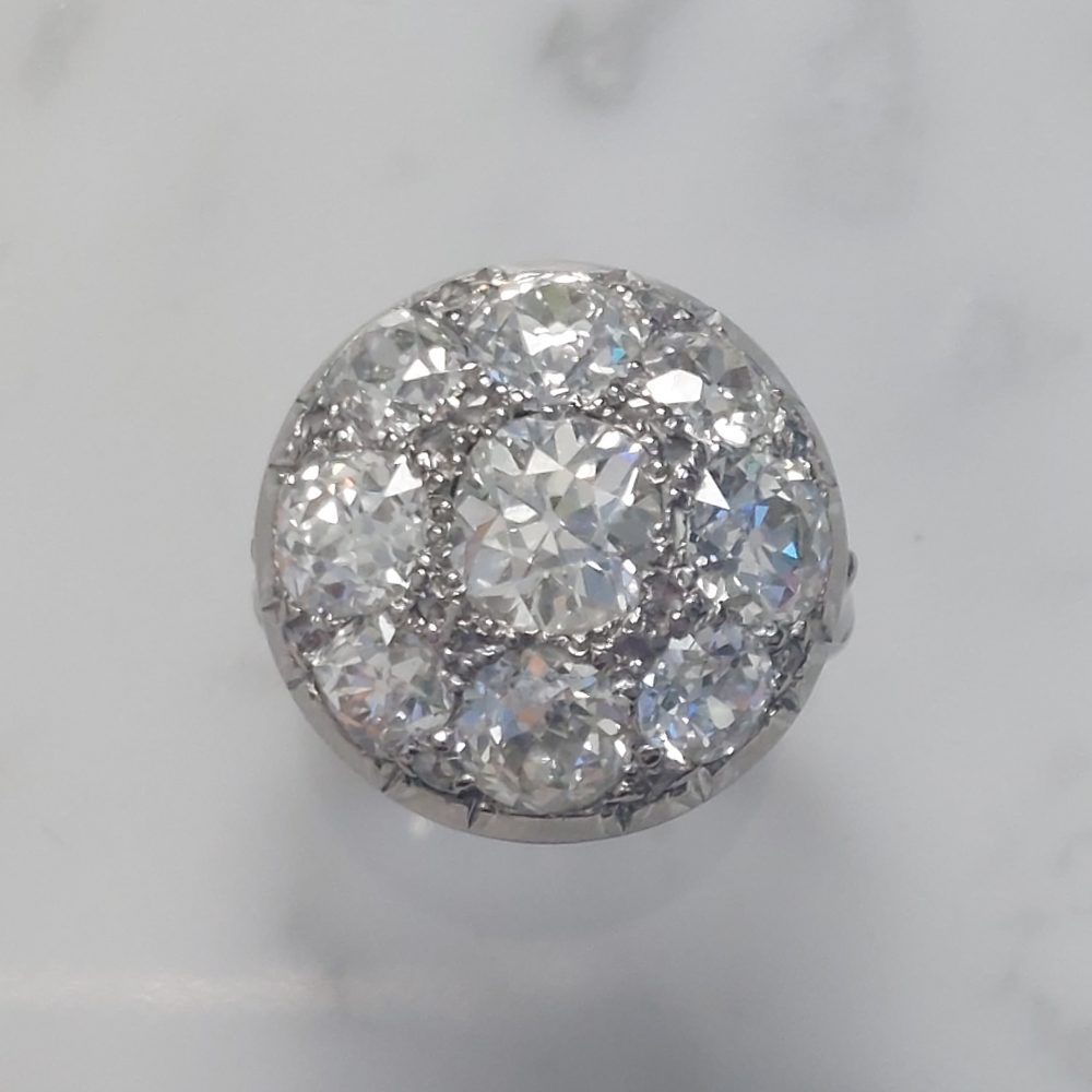 5.8ct Old Mine Cut Diamond Bombe Cluster Ring
