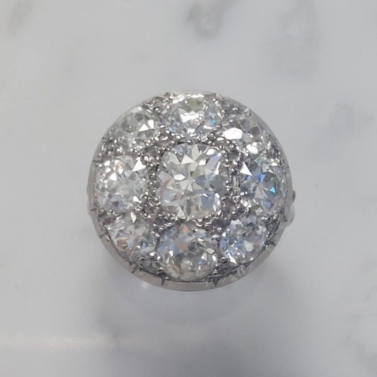 5.8ct Old Mine Cut Diamond Bombe Cluster Ring
