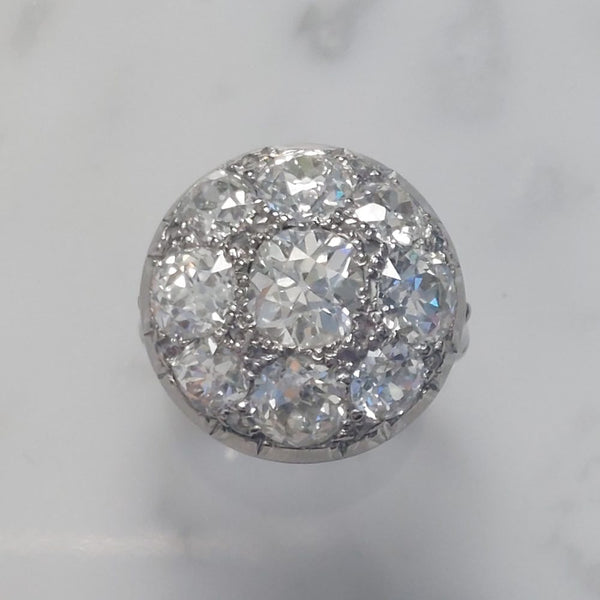 5.8ct Old Mine Cut Diamond Bombe Cluster Ring