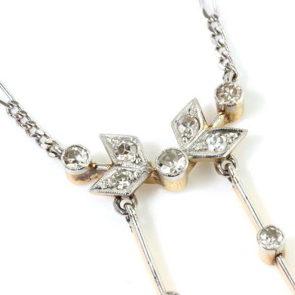 Antique Edwardian Triangle and Old Cut Diamond Pendant Necklace, 1.05 carat total