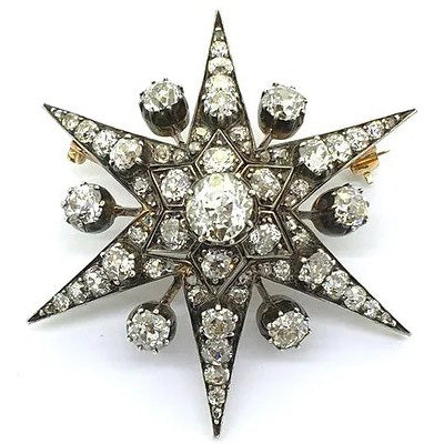 Antique Victorian 5.8ct Old Cut Diamond Star Brooch