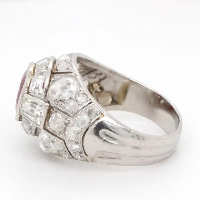 Art Deco 2ct Burmese Ruby and Diamond Bombe Cocktail Ring
