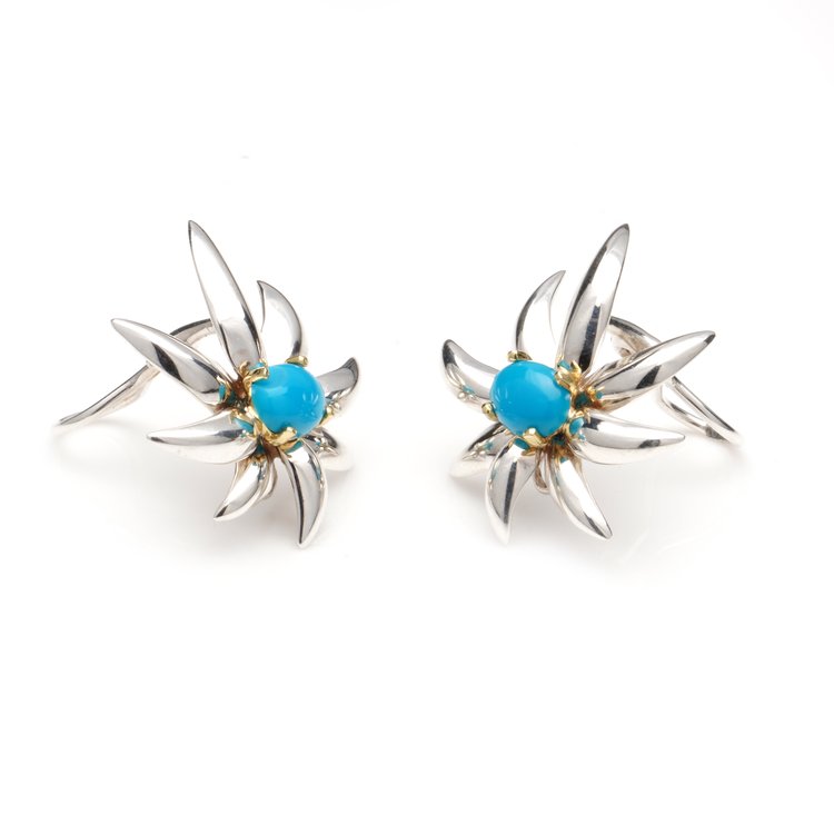 Tiffany and Co Turquoise Fireworks Clip On Earrings in 18ct Gold and Silver