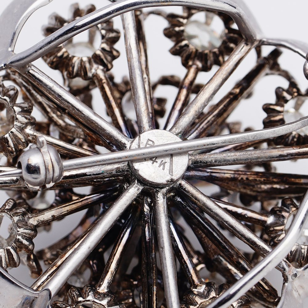 Vintage 3.1ct Old Cut Diamond Flower Cluster Pendant Brooch