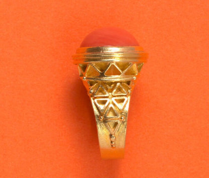 Jacob de Groes Cabochon Coral and 18ct Gold Geometric Dress Ring