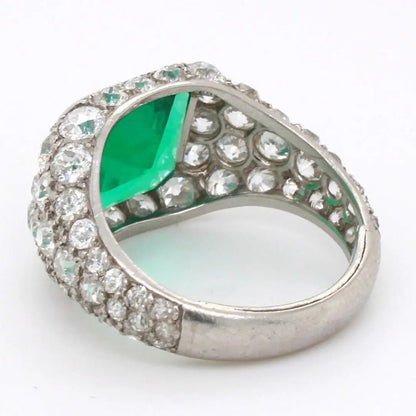 Art Deco Certified 2.85ct Natural No Oil Colombian Emerald and Old Cut Diamond Dress Ring