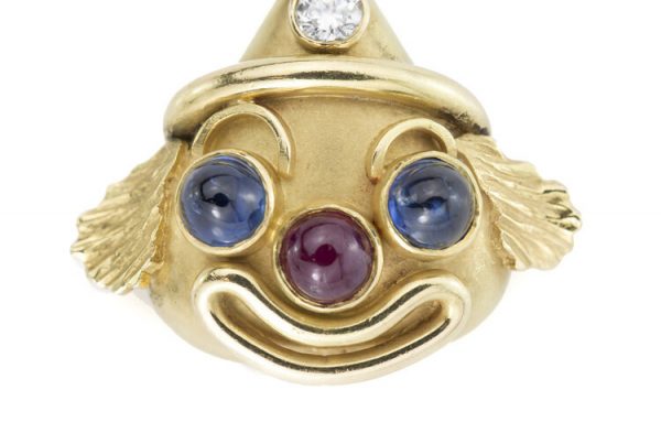 Vintage Deakin and Francis Gem Set 18ct Yellow Gold Clown Pendant