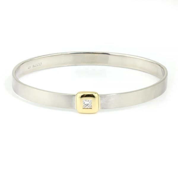 0.41ct Princess Cut Diamond Platinum Bangle Bracelet, F VS1