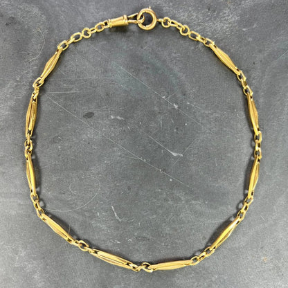 French 18ct Yellow Gold Fancy Faceted Curb Link Watch Chain Necklace