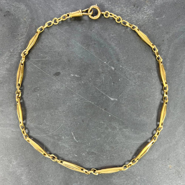 French 18ct Yellow Gold Fancy Faceted Curb Link Watch Chain Necklace