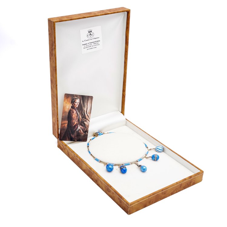Vintage Gold and Blue Enamel Russian Egg Necklace
