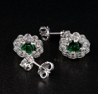 Vintage 2ct Natural Zambian Emerald and 4.5ct Diamond Cluster Drop Earrings in Platinum
