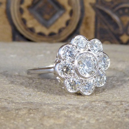Contemporary Diamond Daisy Cluster Ring in Platinum, 1.70 carat total