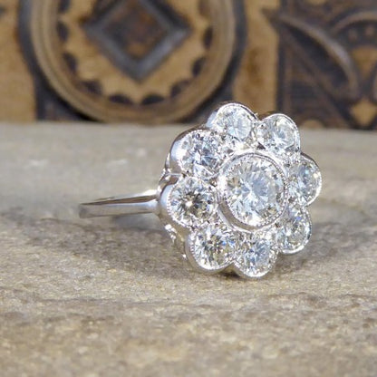 Contemporary Diamond Daisy Cluster Ring in Platinum, 1.70 carat total