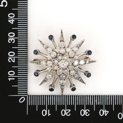 Vintage 1960s Brilliant Diamond Star Pendant Brooch with Sapphires 1.80 carats