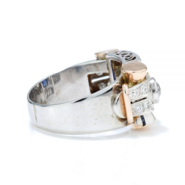 Vintage Sapphire and Old Cut Diamond Dress Ring in 18ct white and yellow gold