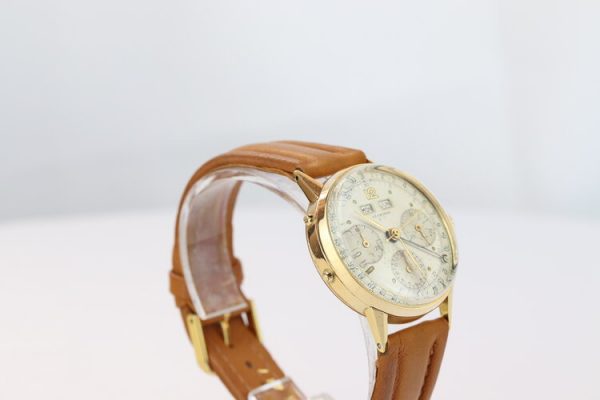 Vintage Leonidas Triple Calendar 18ct Yellow Gold Chronograph Watch