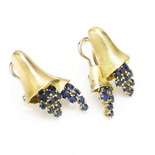 Vintage Mellerio 18ct Gold Bell Shaped Earrings with Sapphires, Circa 1940s
