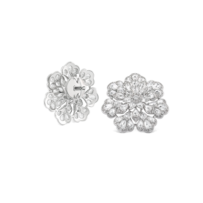 Rose Cut Diamond Floral Cluster Earrings; set with 4.29 carats of exclusive pear-shaped rose-cut diamonds. Crafted in 18ct white gold.