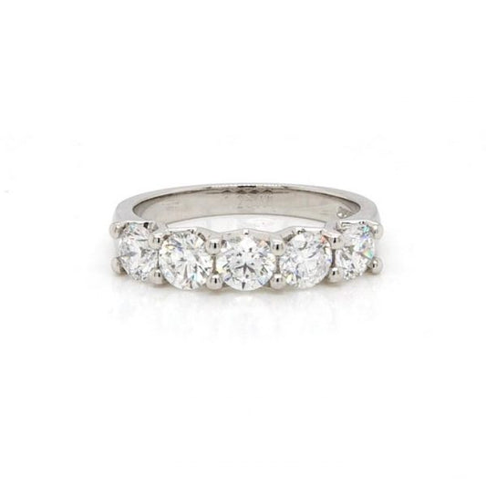 Five Stone Diamond Ring; featuring five round brilliant cut diamonds, 1.25 carat total, claw-set, mounted in platinum.