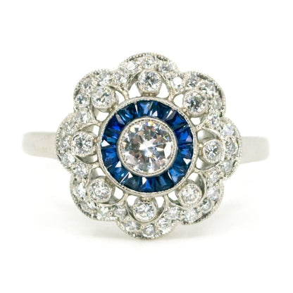 Art Deco Style Sapphire And Diamond Engagement Ring