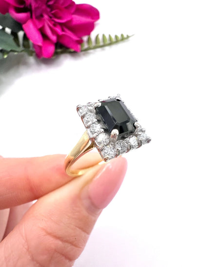 Vintage 18 Carat Gold Sapphire and Diamond Rectangular Cluster Ring, Birmingham 1989