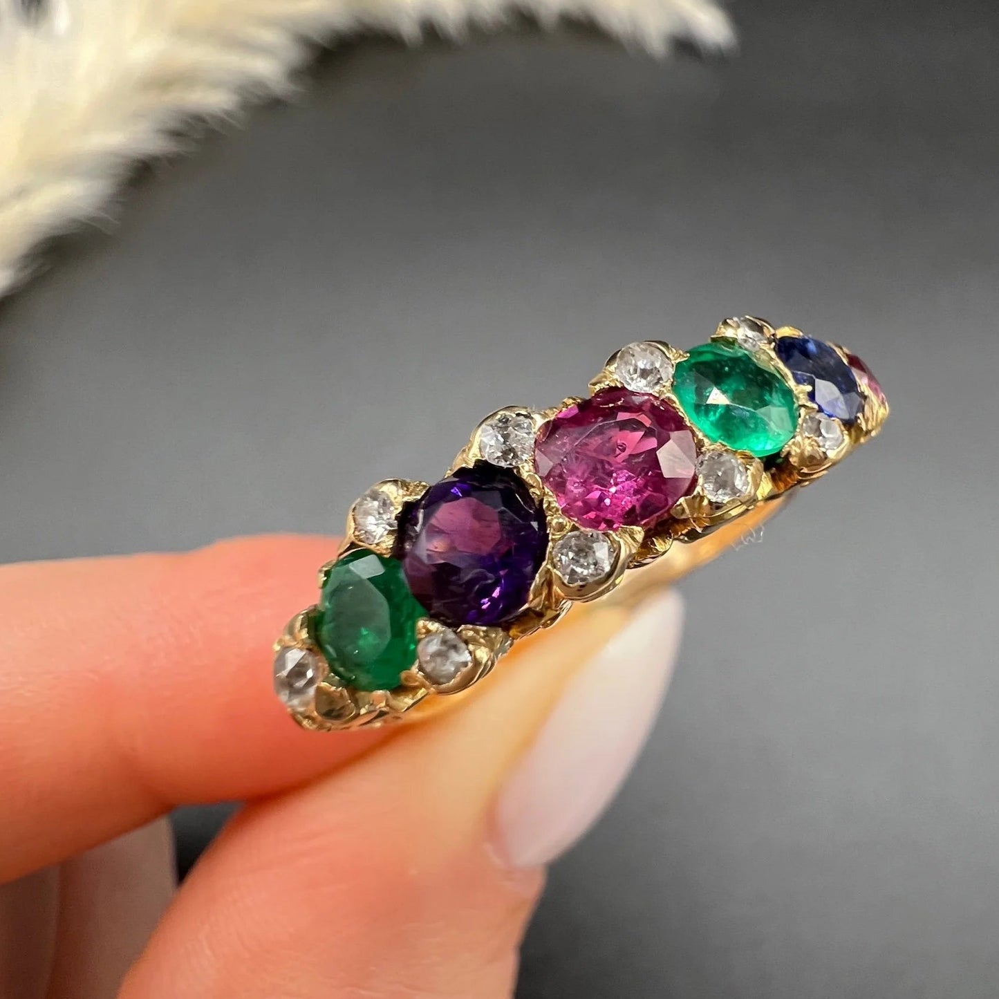 Vintage 1940s DEAREST Ring with Diamond Emerald Amethyst Ruby Sapphire Tourmaline Acrostic