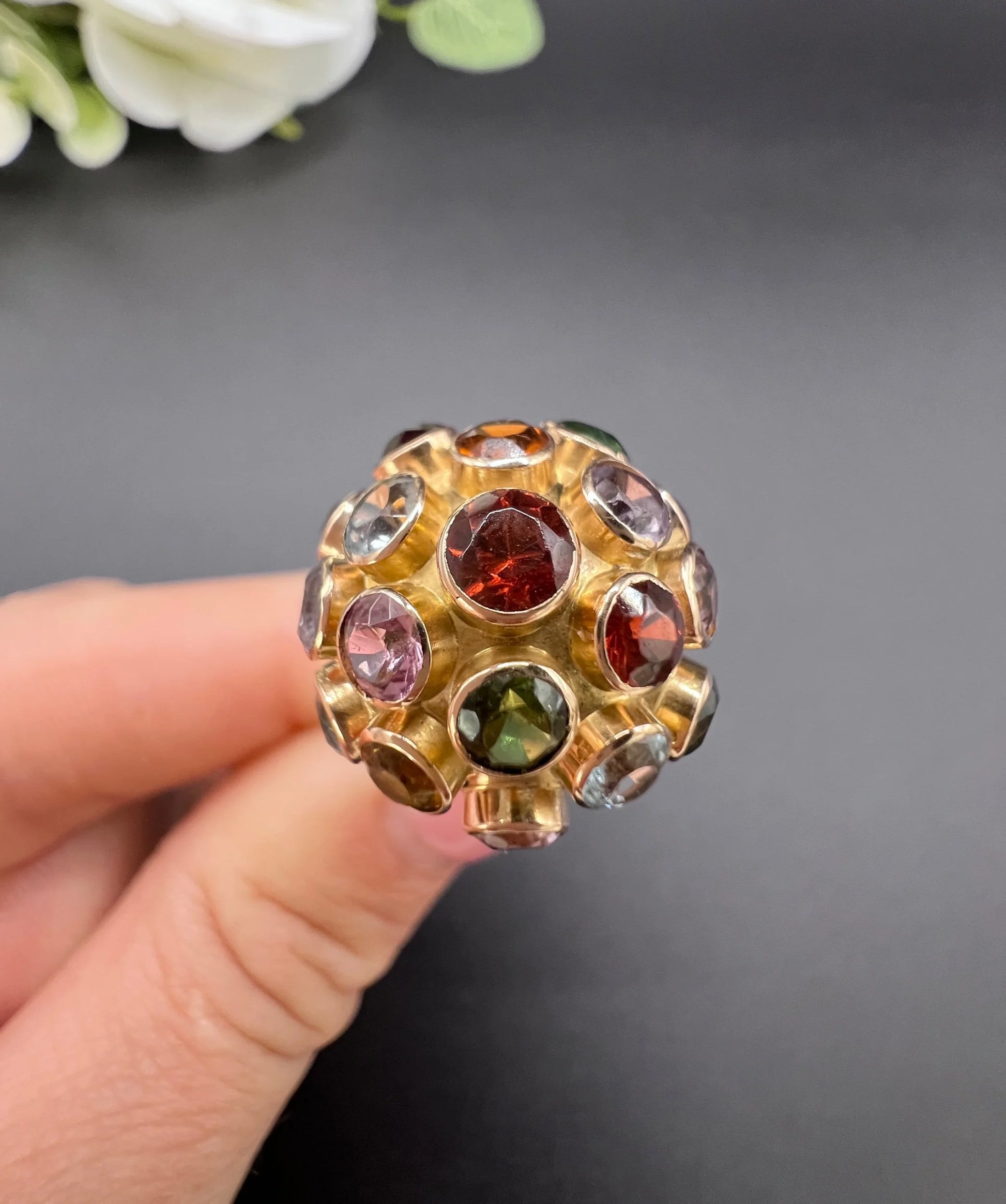 Vintage 18 ct Gold, 1950's Gemstone Set Sputnik Orb Ring