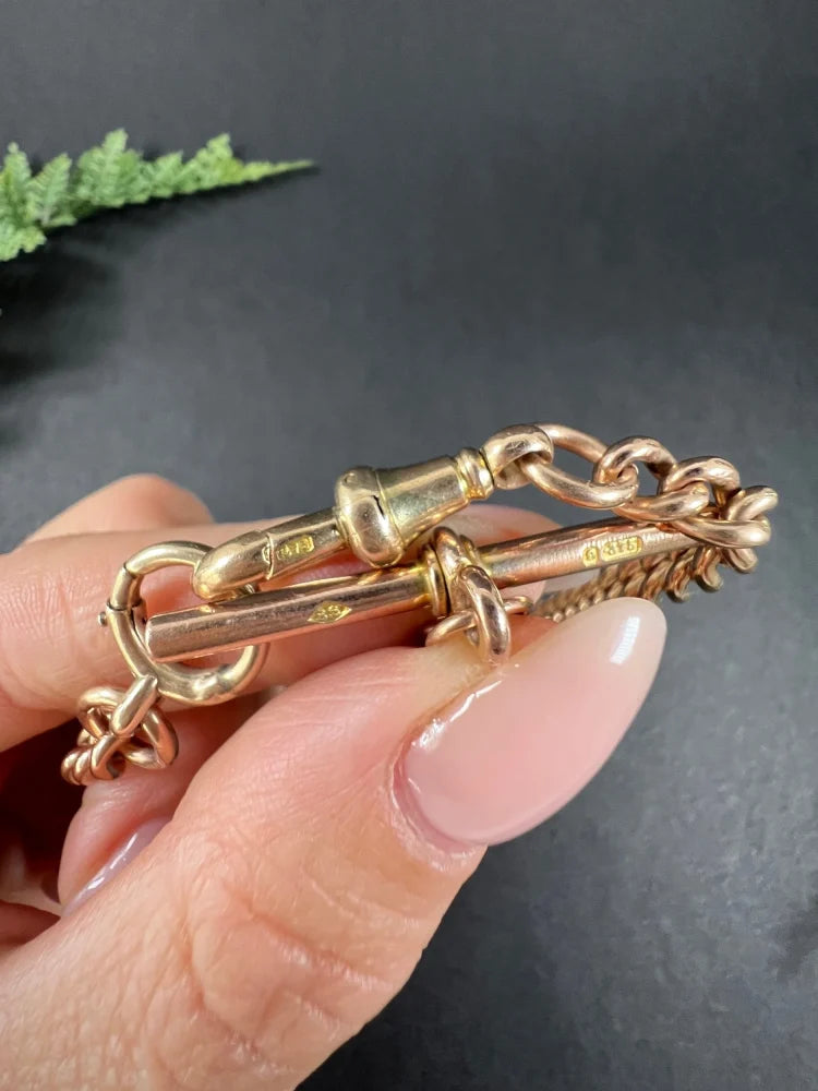 Victorian Antique 9ct Rose Gold Curb Link Albert Chain Necklace