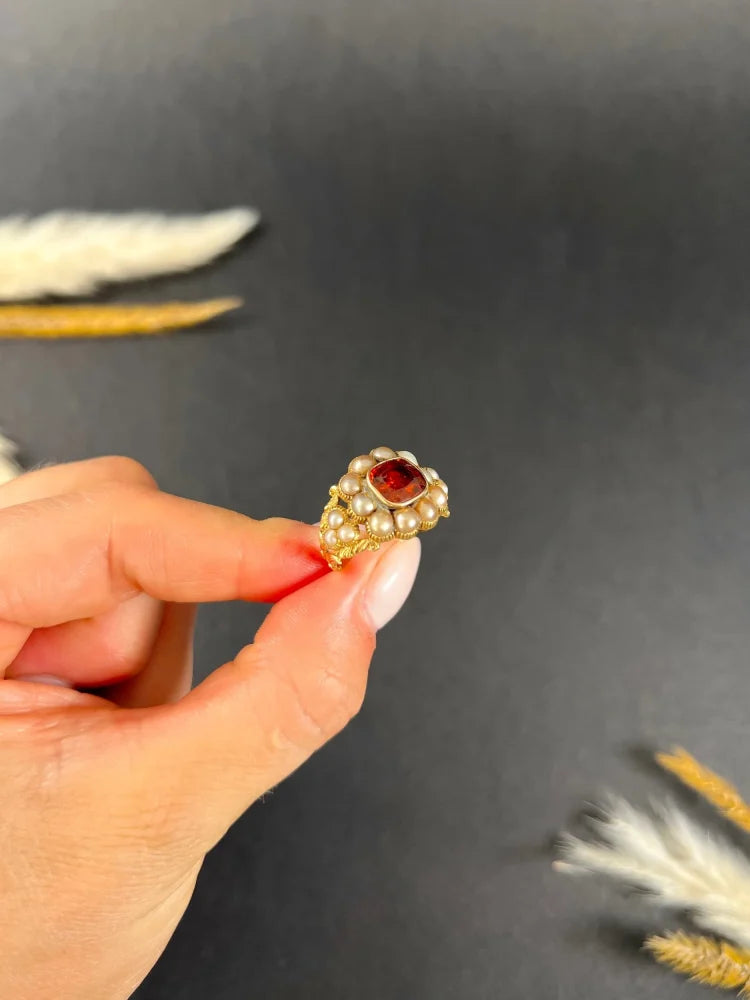 Antique Garnet Cluster Ring In 15 Carat Yellow Gold
