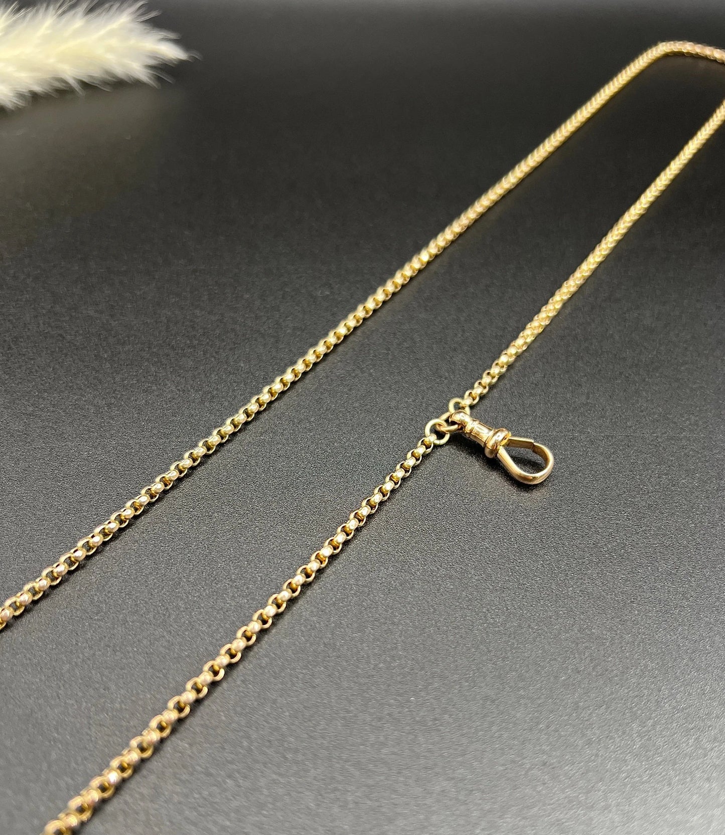 Antique 9 ct Rose Gold Edwardian 30 Inch Faceted Round Belcher Link Chain With Swivel Dog Clip