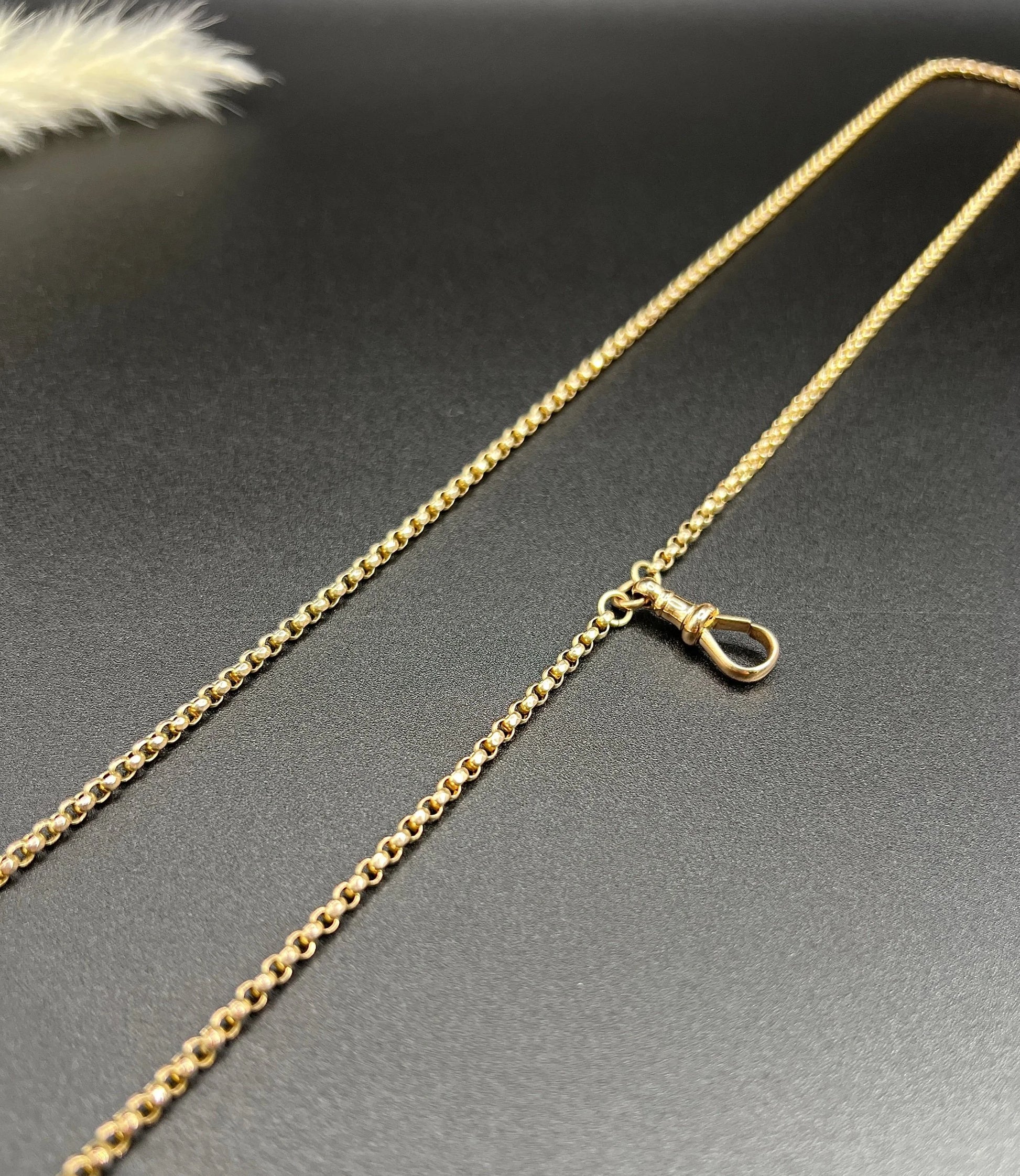 Antique 9 ct Rose Gold Edwardian 30 Inch Faceted Round Belcher Link Chain With Swivel Dog Clip