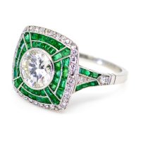Diamond, Emerald, Platinum Ring Traget Art Deco style