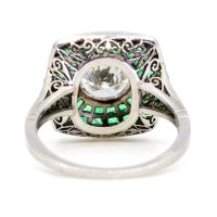 Diamond, Emerald, Platinum Ring Traget Art Deco style