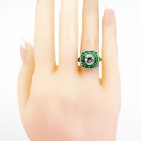 Diamond, Emerald, Platinum Ring Traget Art Deco style