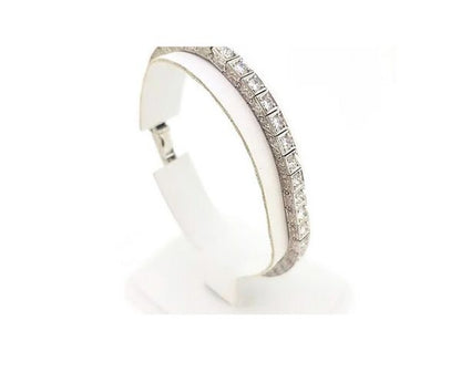 Vintage Ornately Engraved Diamond Line Bracelet, 4.50 carat total, in 18ct white gold