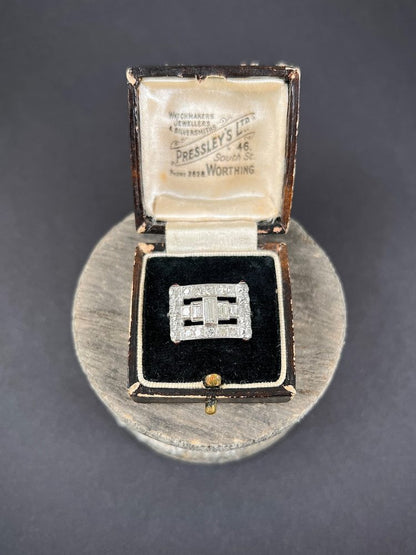 Vintage Diamond And Ruby Buckle Style Cocktail Ring In Platinum