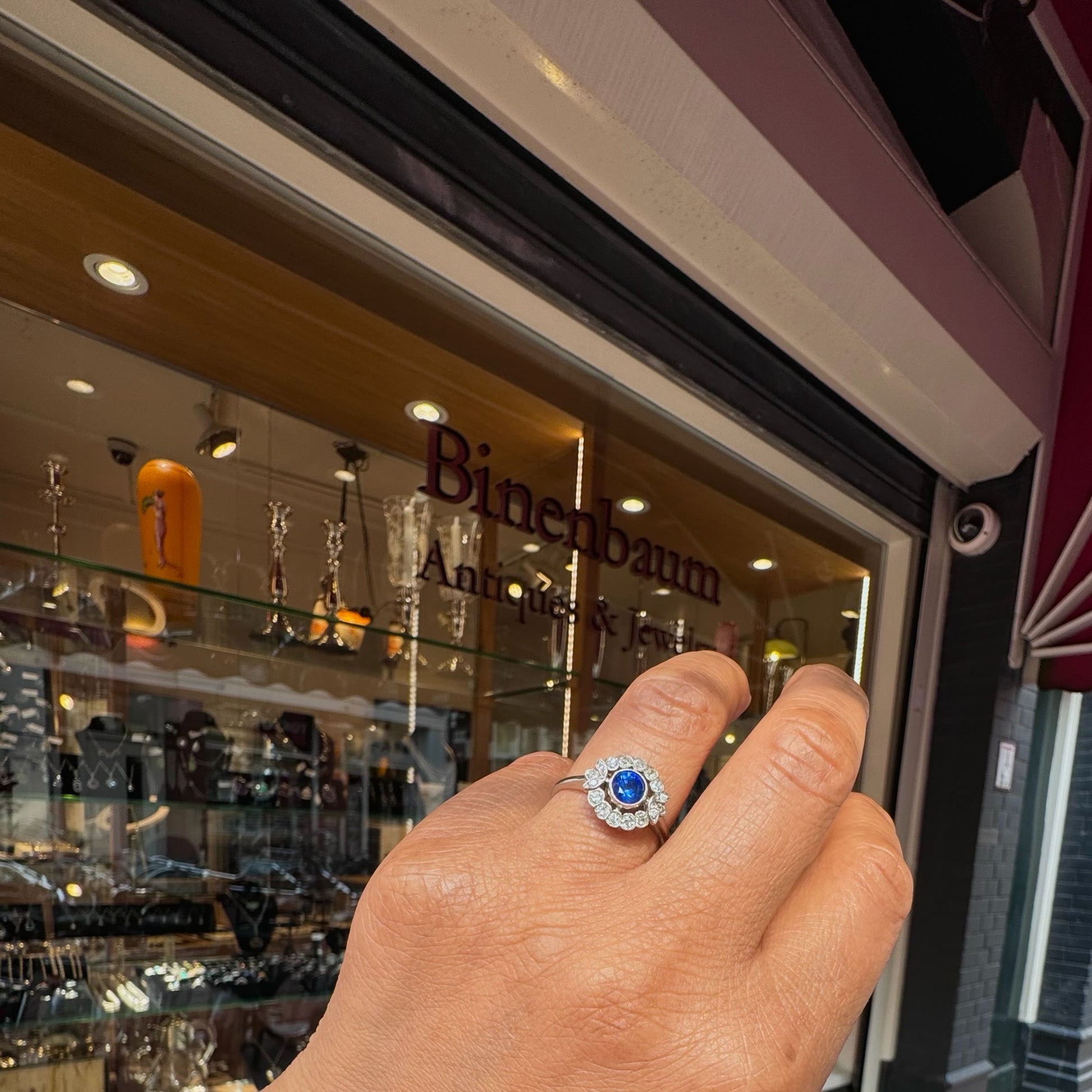 Vintage Platinum, Sapphire and Diamond Flower Cluster Ring, 0.75 Carat