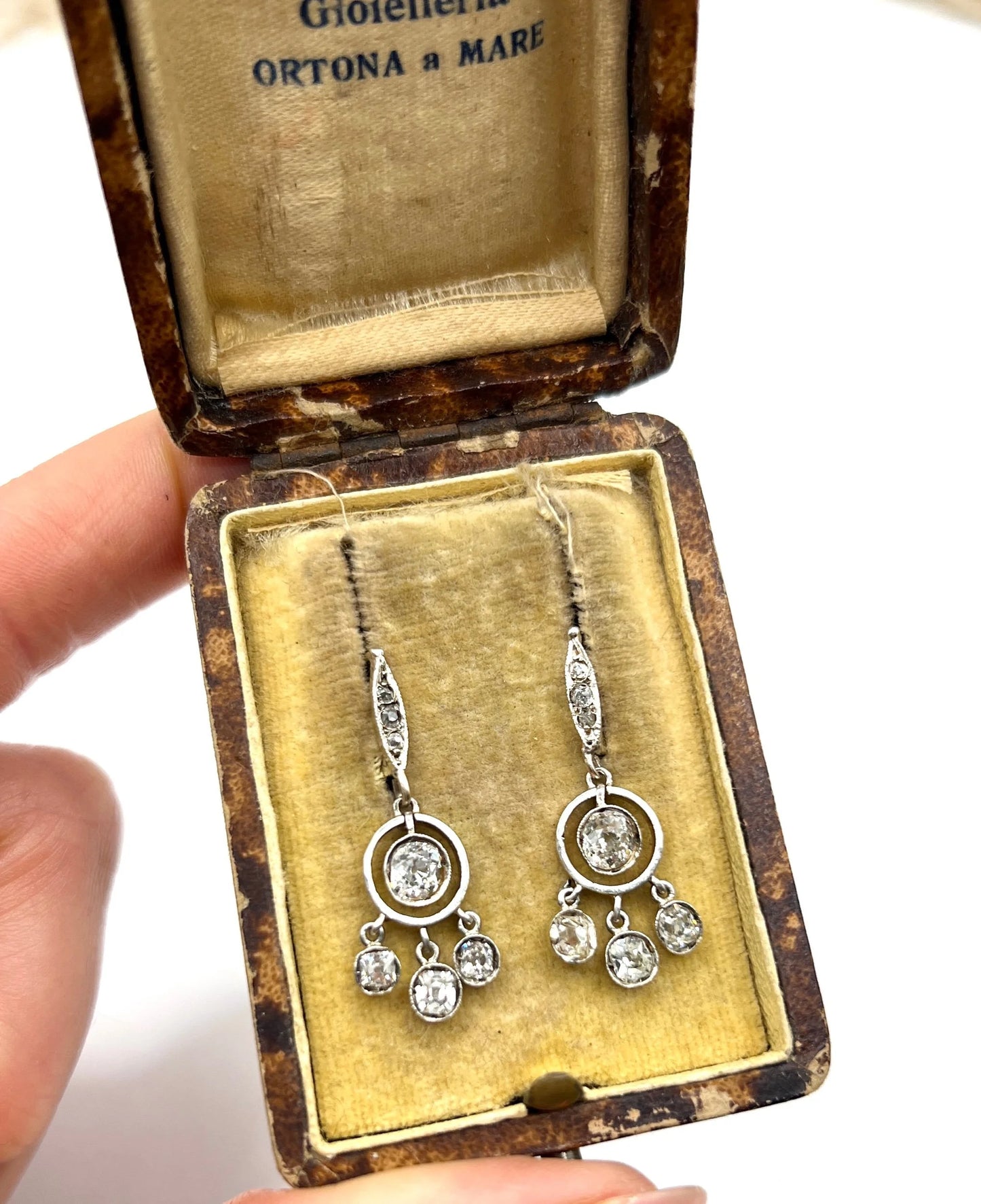 Edwardian 18 Carat Gold, Platinum and Diamond Drop Earrings, 1.90 Carats