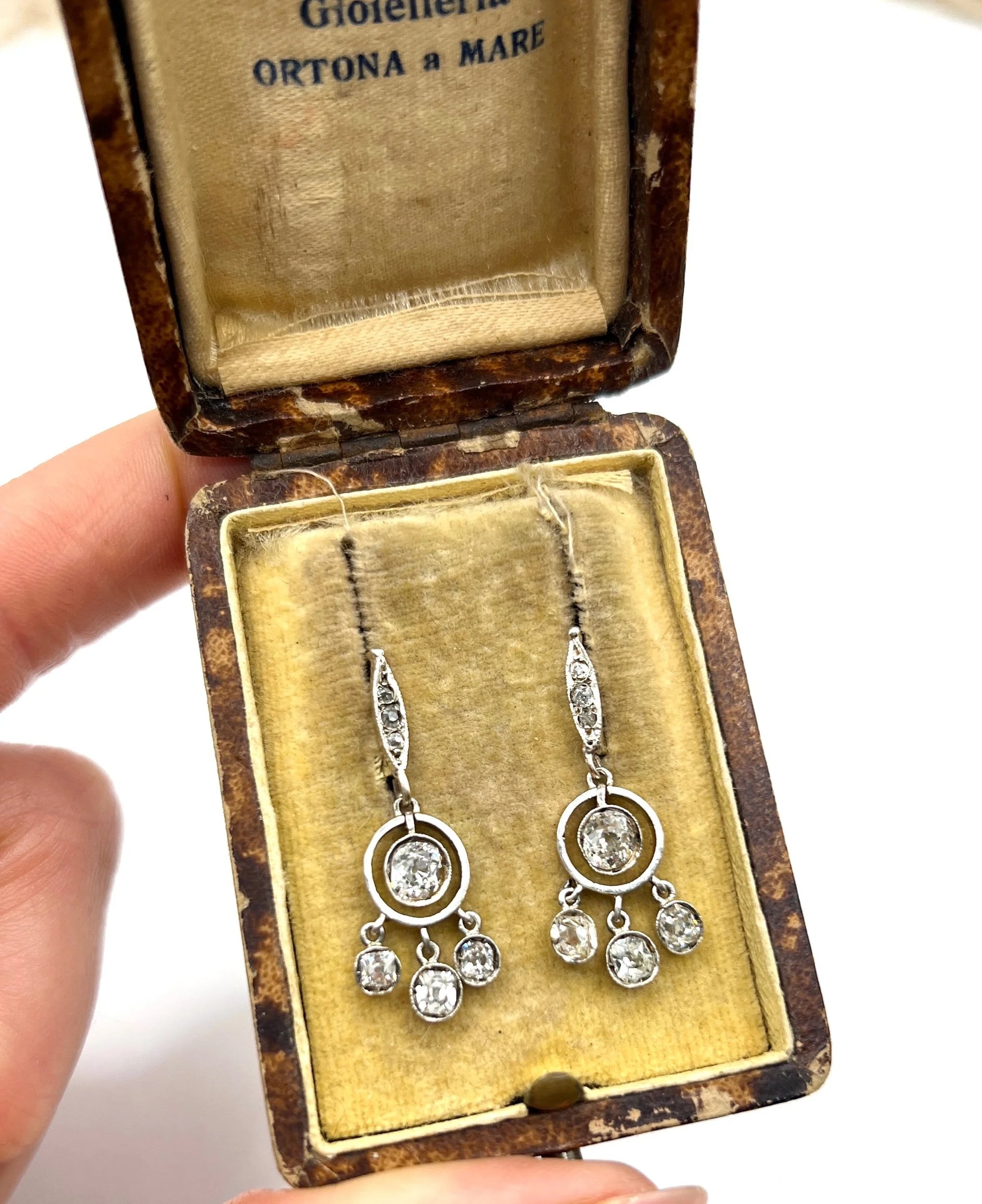 Edwardian 18 Carat Gold, Platinum and Diamond Drop Earrings, 1.90 Carats