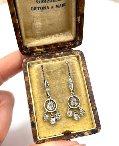 Edwardian 18 Carat Gold, Platinum and Diamond Drop Earrings, 1.90 Carats