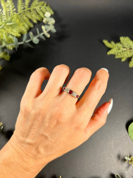 Vintage 18 Carat Yellow Gold Ruby and Diamond Carved Ring, Circa 1980