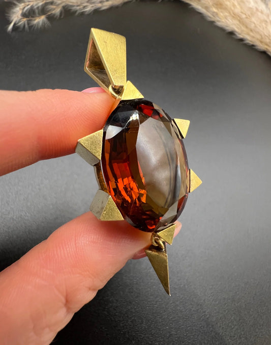 Antique Vintage Art Deco Large Citrine Star Shaped Pendant in 15ct Gold