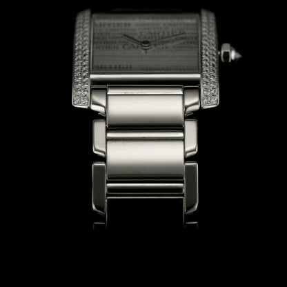 Cartier Tank Francaise 18ct White Gold WE101853 Factory Diamond Watch with factory set diamond case and limited production silver Cartier Boutique dial in original red Cartier box, with instruction booklet and stamped Cartier warranty papers dated 2010