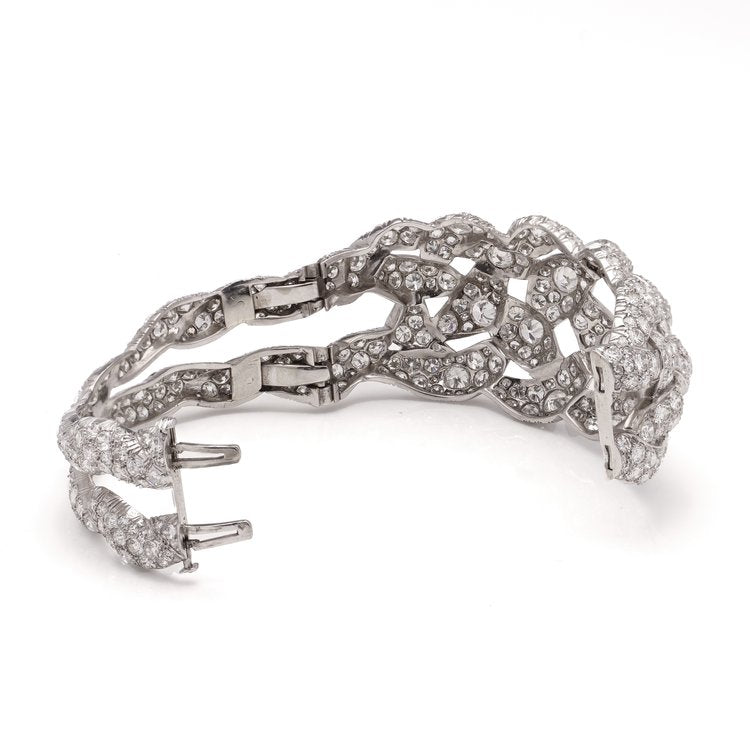 Antique Art Deco 30cts Old Cut Diamond Bangle Bracelet in Platinum