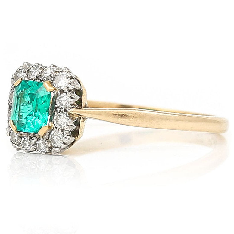 Vintage 0.46ct Emerald and Diamond Cluster Ring