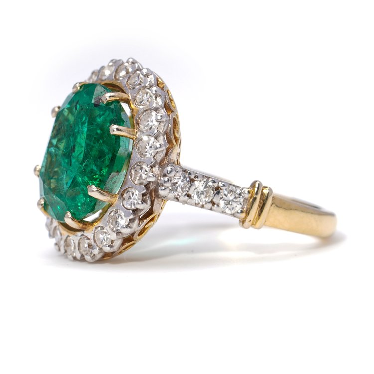 4ct Emerald and Diamond Cluster Ring in 18ct Yellow Gold
