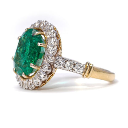 4ct Emerald and Diamond Cluster Ring in 18ct Yellow Gold