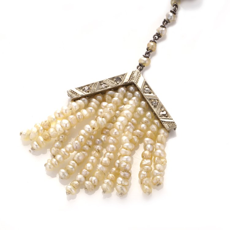 Victorian Antique Diamond and Natural Pearl Fringe Drop Earrings